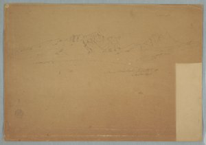 Tekening, Bergketens met ruige toppen, bij Machachi, Ecuador, 19 juni 1857