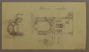 Tekening, Bergdal, Brug, Gebouwen, mogelijk 1868-69