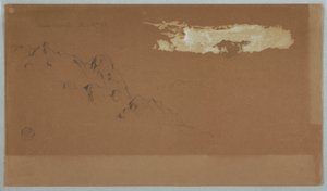 Tekening, Bergen bij Mocho, Ecuador, waarschijnlijk de berg Chimoborazo omlijst door wolken, 16 juni 1857 door Frederic Edwin Church