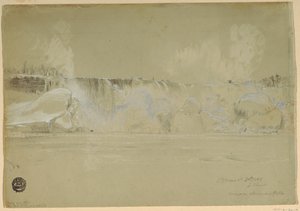 Tekening, Niagara watervallen in sneeuw, vanuit het noordwesten, 20 maart 1856 door Frederic Edwin Church