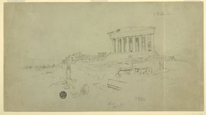 Tekening, Parthenon en Erectheion, Athene, april 1869 door Frederic Edwin Church