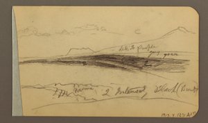 Tekening, vlakte, heuvel, stad; Verso: bergketen, 1889 door Frederic Edwin Church