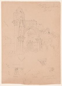 Tekening, Ruïnes van de Sint-Joriskerk, Lydda [het huidige Lod], 7 februari 1868 door Frederic Edwin Church