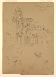Tekening, Ruïnes van de Sint-Joriskerk, Lydda [het huidige Lod], 7 februari 1868 door Frederic Edwin Church