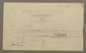 Tekening, Lucht met laagstaande zon boven water, juli 1858