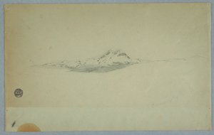 Tekening, Besneeuwde top van vulkaan, 1850-60 door Frederic Edwin Church