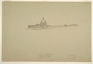 Tekening, Sint-Pieters en het Vaticaanse paleis vanuit het noordoosten, 18 maart 1869 door Frederic Edwin Church