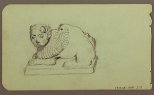 Tekening, Leeuwenbeeld, Skiff; Verso: Leeuwenbeeld, december 1883 door Frederic Edwin Church