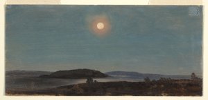 Tekening, Zon of maan opkomend boven Porcupine Islands, Bar Harbor, ca. 1860 door Frederic Edwin Church