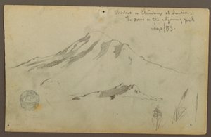 Tekening, Zonsopgang op de berg Chimborazo en drie details van Gras, september 1853 door Frederic Edwin Church