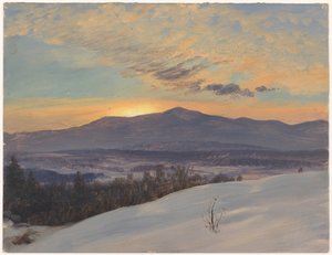 Tekening, Zonsondergang in de Hudson-vallei, winter, 1870-80 door Frederic Edwin Church