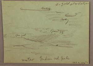 Tekening, zonsondergang, etend kind, 22 december 1870 door Frederic Edwin Church