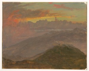 Tekening, Zonsondergang en bergen, juli 1865