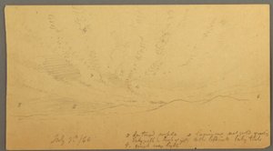 Tekening, Zonsondergang boven heuvels, 9 juli 1866 door Frederic Edwin Church