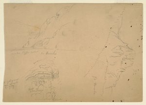 Tekening, Drie schetsen van steile bergachtige oevers van de Donau, 1868