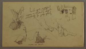 Tekening, Stad onder een bergtop, heuvelstad, mogelijk 1868-69 door Frederic Edwin Church