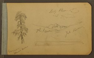 Tekening, boom, bergen, 1889 door Frederic Edwin Church