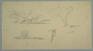 Tekening, Bomen, een oever met struiken en bomen, september 1876 door Frederic Edwin Church