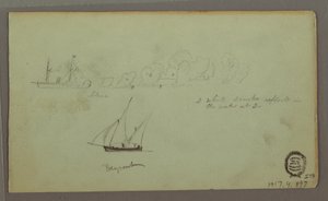 Tekening, Twee studies van vissers met hengels en fakkels, april 1868 door Frederic Edwin Church
