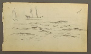 Tekening, Twee zeilboten, golven, mogelijk 1860 door Frederic Edwin Church