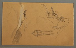 Tekening, Vallei, Toren, Kerk, mogelijk 1868 door Frederic Edwin Church