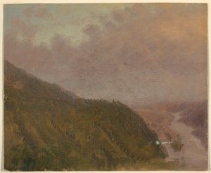 Tekening, Vallei vanaf de top van een hoge heuvel (Europa), 1860-70 door Frederic Edwin Church