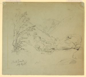 Tekening, Vallei met brug bij Macugnaga, 12 september 1868 door Frederic Edwin Church