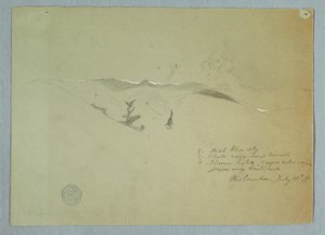 Tekening, valleien en besneeuwde bergkammen, Riobamba, Ecuador, 13 juli 1857