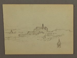Tekening, Dorp op heuveltop, mogelijk 1868-69 door Frederic Edwin Church