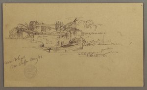 Tekening, Waterrad met bassin in een tuin, Jaffa, Palestina [Tel Aviv, Israël], maart 1868 door Frederic Edwin Church