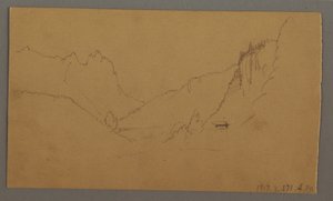 Tekening, Kronkelweg door vallei, huis, mogelijk 1868 door Frederic Edwin Church