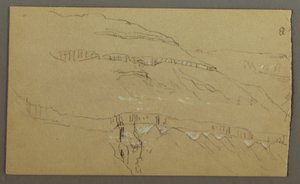 El Yemen Vallei, Arabië: Rotswand met de bovenkant die lijkt op een rij zuilen door Frederic Edwin Church