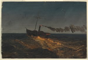 Raderboot bij schemering door Frederic Edwin Church