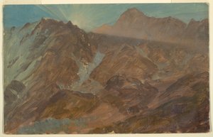 Pieken en gletsjer bij zonsopgang, Berner Alpen, Zwitserland door Frederic Edwin Church