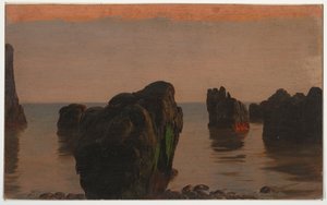 Rotsen en mos bij Grand Manan door Frederic Edwin Church