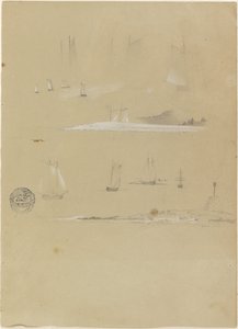 Studies van zeilschepen en kustlandschappen door Frederic Edwin Church