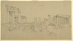 Uitzicht op het Parthenon en omliggende ruïnefragmenten vanuit het westen, Athene, Griekenland