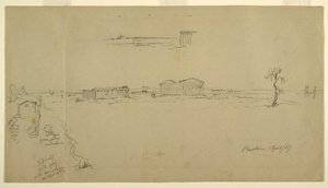 Gezichten op de basiliek en de tempel van Neptunus, Paestum, Italië door Frederic Edwin Church