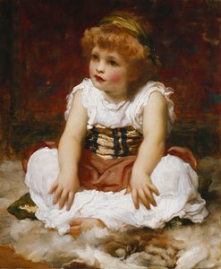 Portret van een meisje zittend op een tapijt door Frederic Leighton