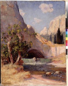 Uitzicht op Fontaine du Vaucluse, landschap van Provence door Frederic Montenard