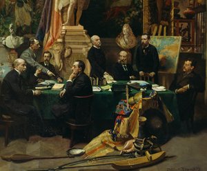 Jules Ferry (1832-1893) verwelkomt afgevaardigden van koloniën in november 1892 door Frederic Regamey