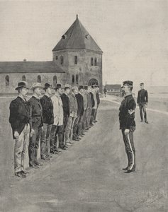 Een Eerste Les in de Kunst van de Oorlog. Rekruten voor de Twee Extra Artillerieregimenten op Fort Slocum, Davids Island, Long Island Sound