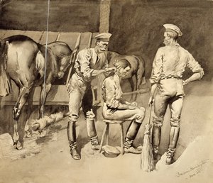 Een Kapsel in een Cavalerie Stal door Frederic Remington