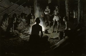 Raad van de Franse Ontdekkingsreiziger met de Indianen door Frederic Remington