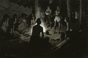 Raad van de Franse Ontdekkingsreiziger met de Indianen door Frederic Remington