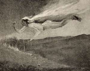 Gloorde als Ishkoodah, de komeet, als de ster met vurige lokken, uit The Song of Hiawatha door Henry Wadsworth Longfellow, uitgegeven door George G. Harrap en Company Ltd., 1911 door Frederic Remington