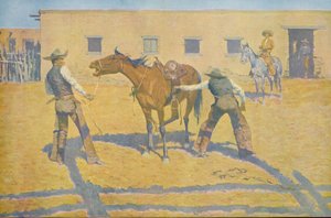 Zijn eerste les, uit Colliers Weekly, pub. 1903 door Frederic Remington