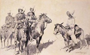 Mexicaanse gendarmes vragen de weg door Frederic Remington