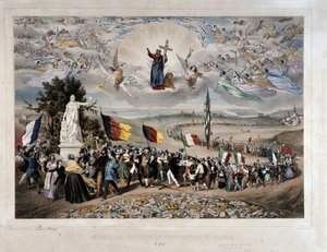 De Universele Democratische en Sociale Republiek Processie van de Europese Volkeren in Unie en Broederschap. Lithografie door Frederic Sorrieu, 1848