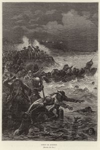 Slag bij Quiberon. Aanhangers van de Chouannerie en de Vendée-opstand proberen te vluchten voor Republikeinse troepen in Quiberon, Frankrijk, Franse Revolutie door Frederic Theodore Lix